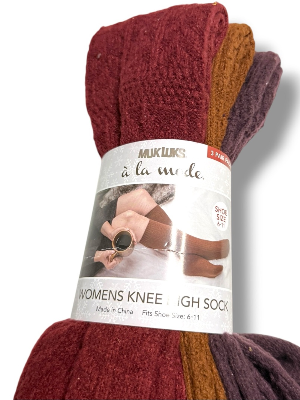 Muk Luks Knee High Socks 3 Pair Red Orange Purple - Picture 2 of 3